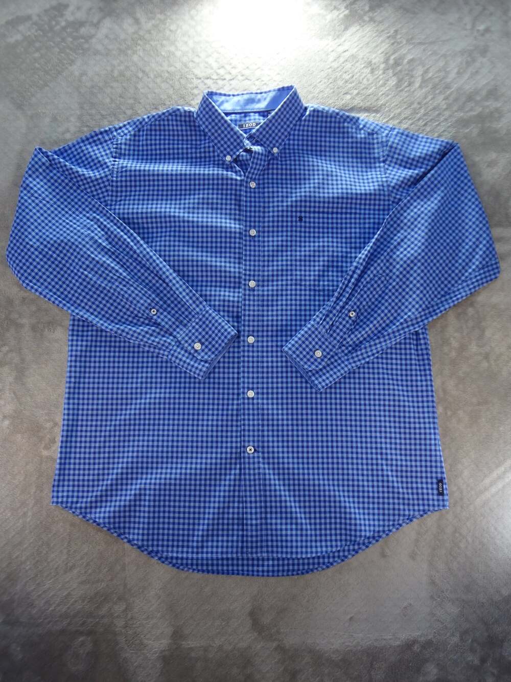 IZOD Men's XL Blue White Gingham Long Sleeve Button Down